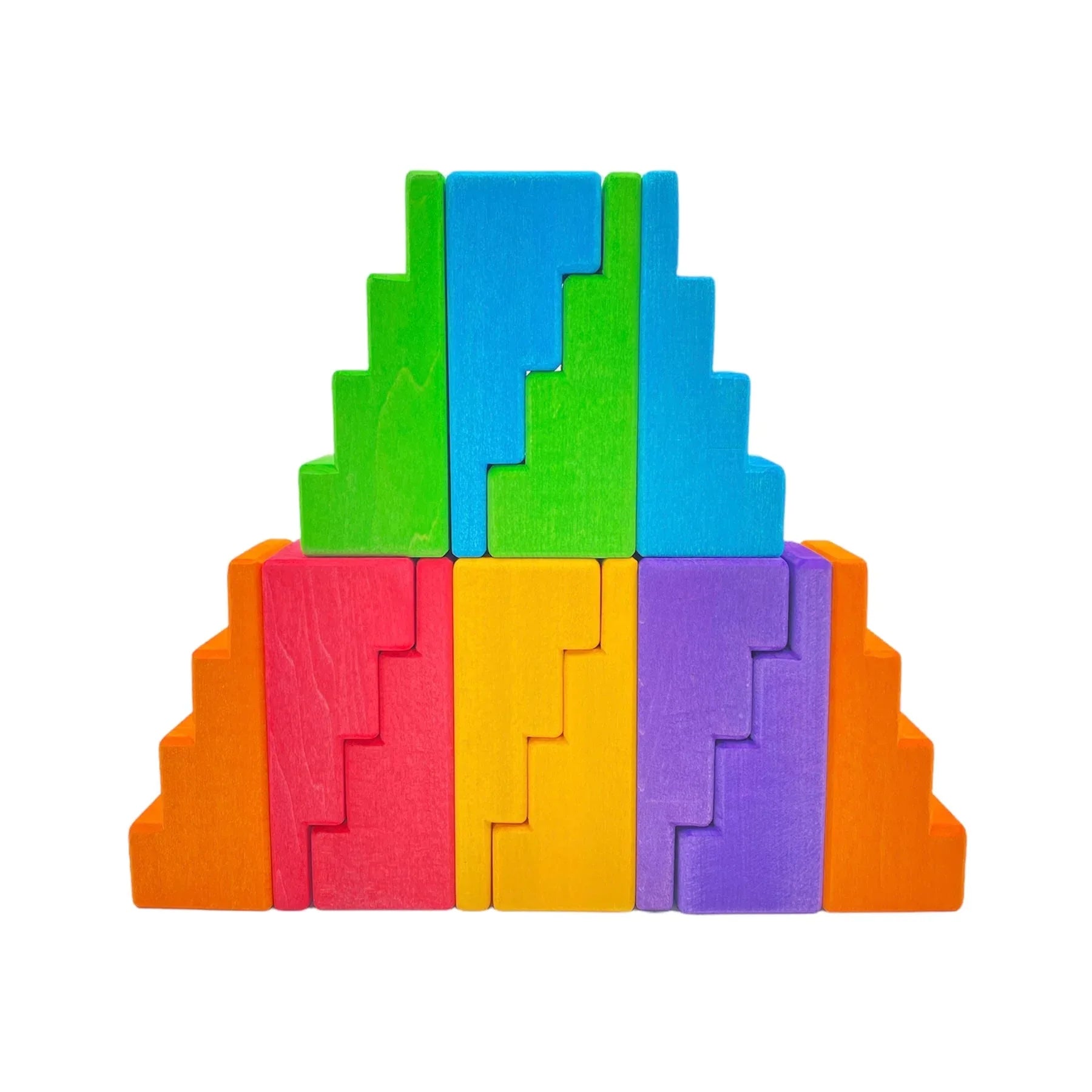 12-Piece Stained Stepped Roof Building Block Set — Primary Rainbow Colors - BIG FRENCHIES