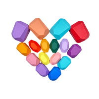 16 Pcs Wooden Stone Balancing Stacking Blocks in Pastel/Macaron Colors - BIG FRENCHIES