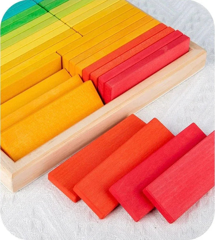 64 PCS STAINED Large Wooden Rainbow Building Slats with Storage Tray - BIG FRENCHIES