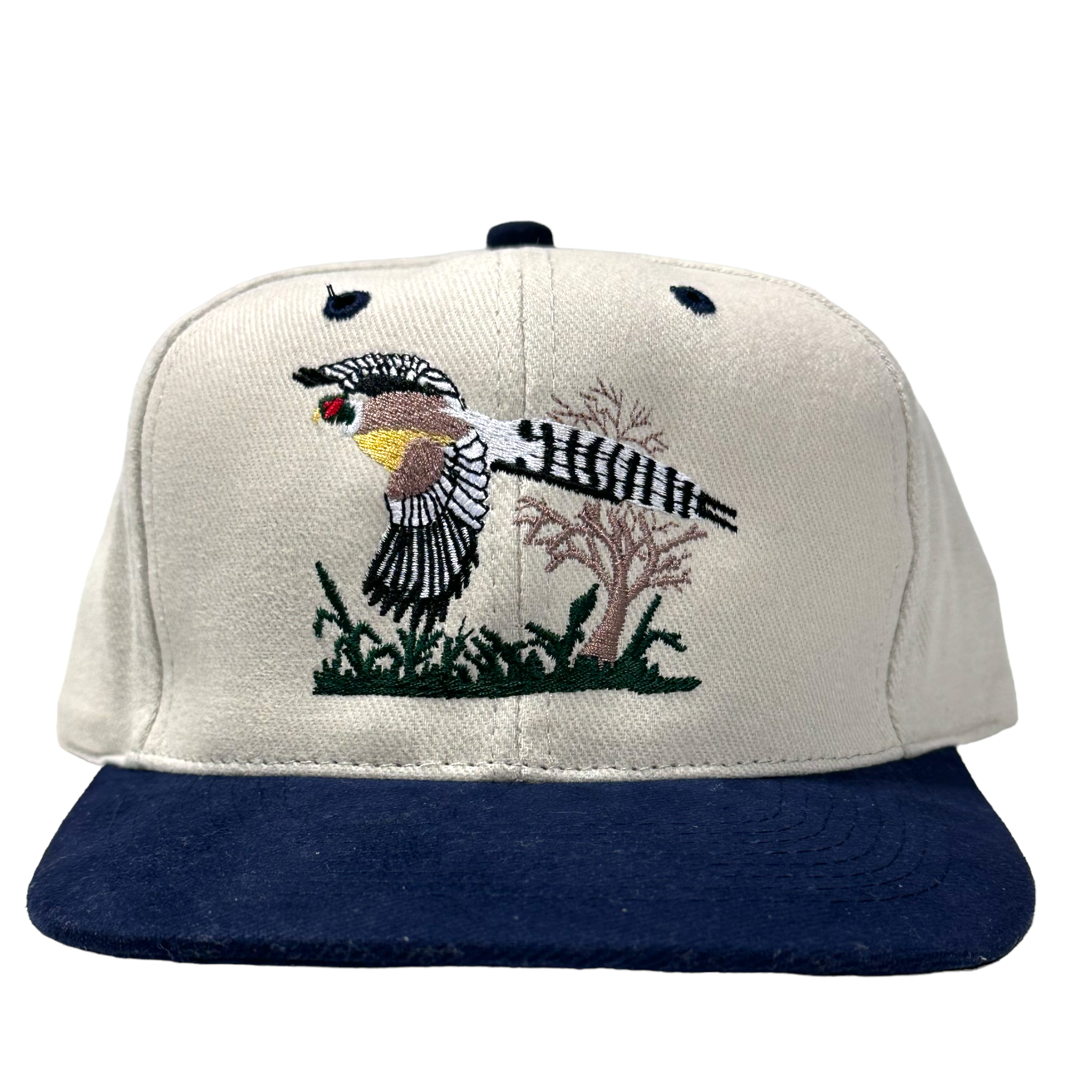 Pheasants Bird Hunting Tan Mid Crown Strapback Cap Hat Custom Embroidered