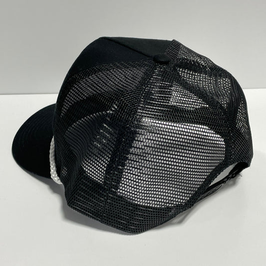 YIPPEE-KI-YAY White Rope Vintage Custom Embroidered Black Mesh Trucker Snapback Cap Hat