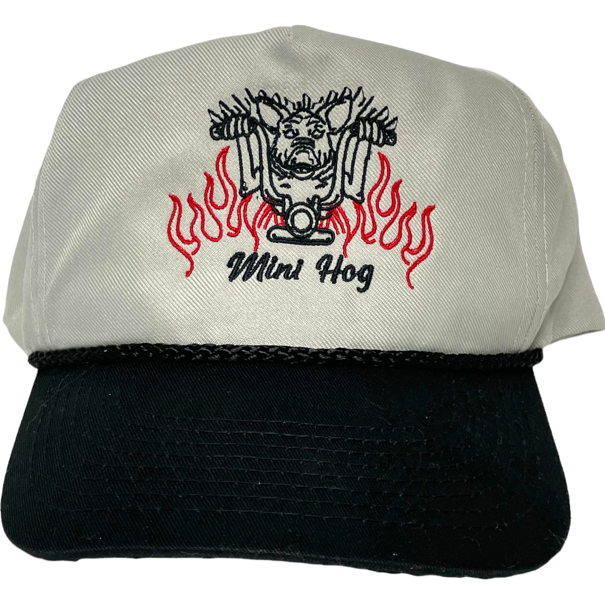 Iggy Man Mini Hog Vintage Khaki Crown Black Brim SnapBack Hat Cap with Rope Custom Embroidered