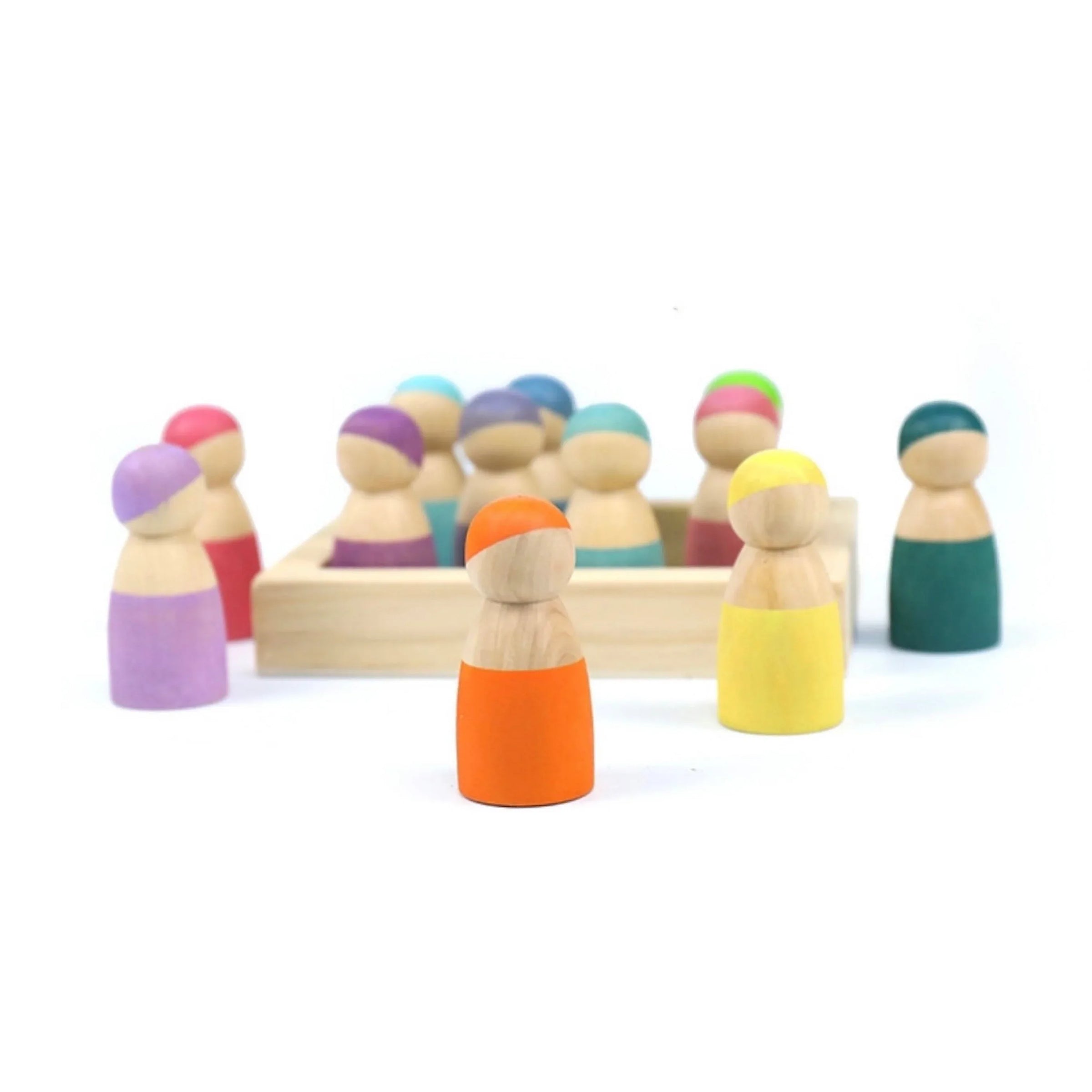 12-Piece Little Peg Doll Set with Tray — Pastel Colors - BIG FRENCHIES