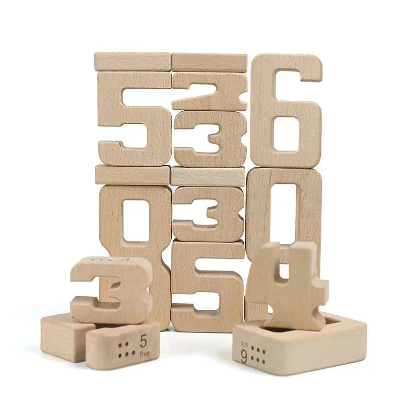 32 Pcs Wooden Math Number Building Blocks Set with Tray - BIG FRENCHIES