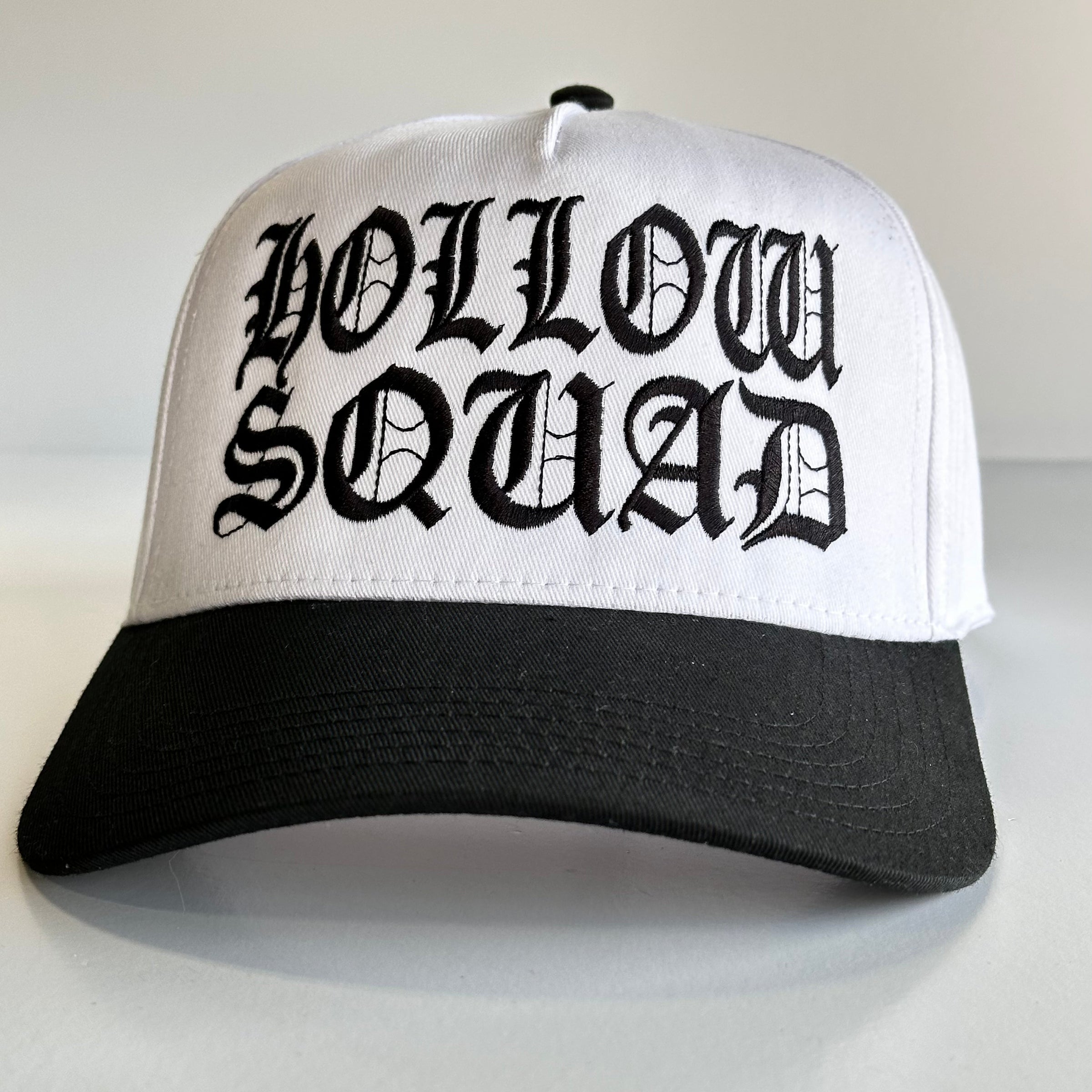OFFICIAL HOLLOW SQUAD Xavier Wulf COLLAB White Crown Black Brim SnapBack Cap Hat Custom Embroidered