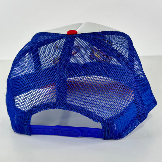 Lil red TNT on a red white blue mesh trucker hat Collab TNT fireworks Custom Embroidered