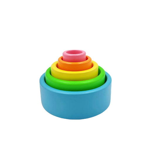 5 Pcs Wooden Stacking Nesting Cup Bowl Set in Pastel/Macaron Color - BIG FRENCHIES