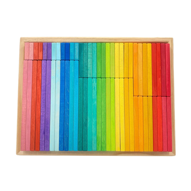 64 PCS STAINED Large Wooden Rainbow Building Slats with Storage Tray - BIG FRENCHIES