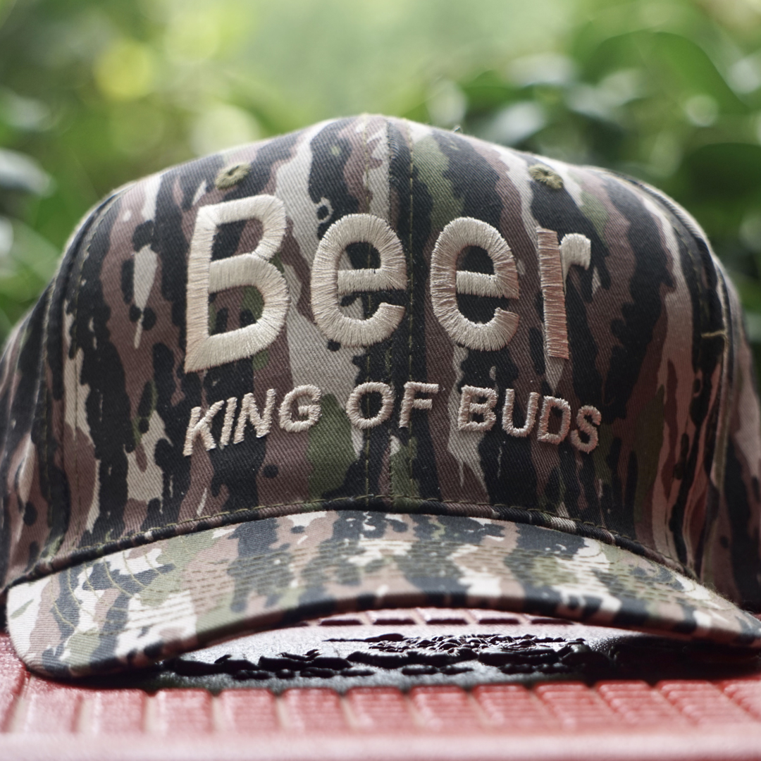 BEER KING OF BUDS Camouflage Snapback Cap Hat Camo Custom Embroidered