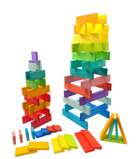 64 PCS STAINED Large Wooden Rainbow Building Slats with Storage Tray - BIG FRENCHIES