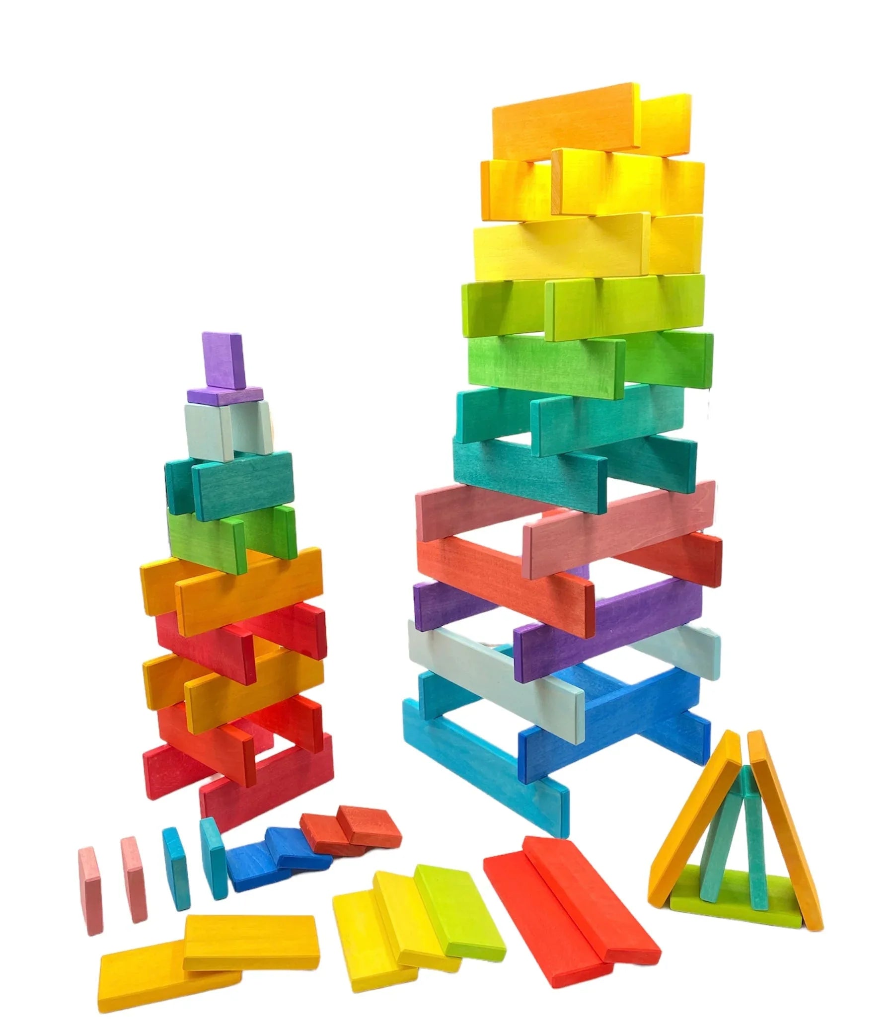 64 PCS STAINED Large Wooden Rainbow Building Slats with Storage Tray - BIG FRENCHIES