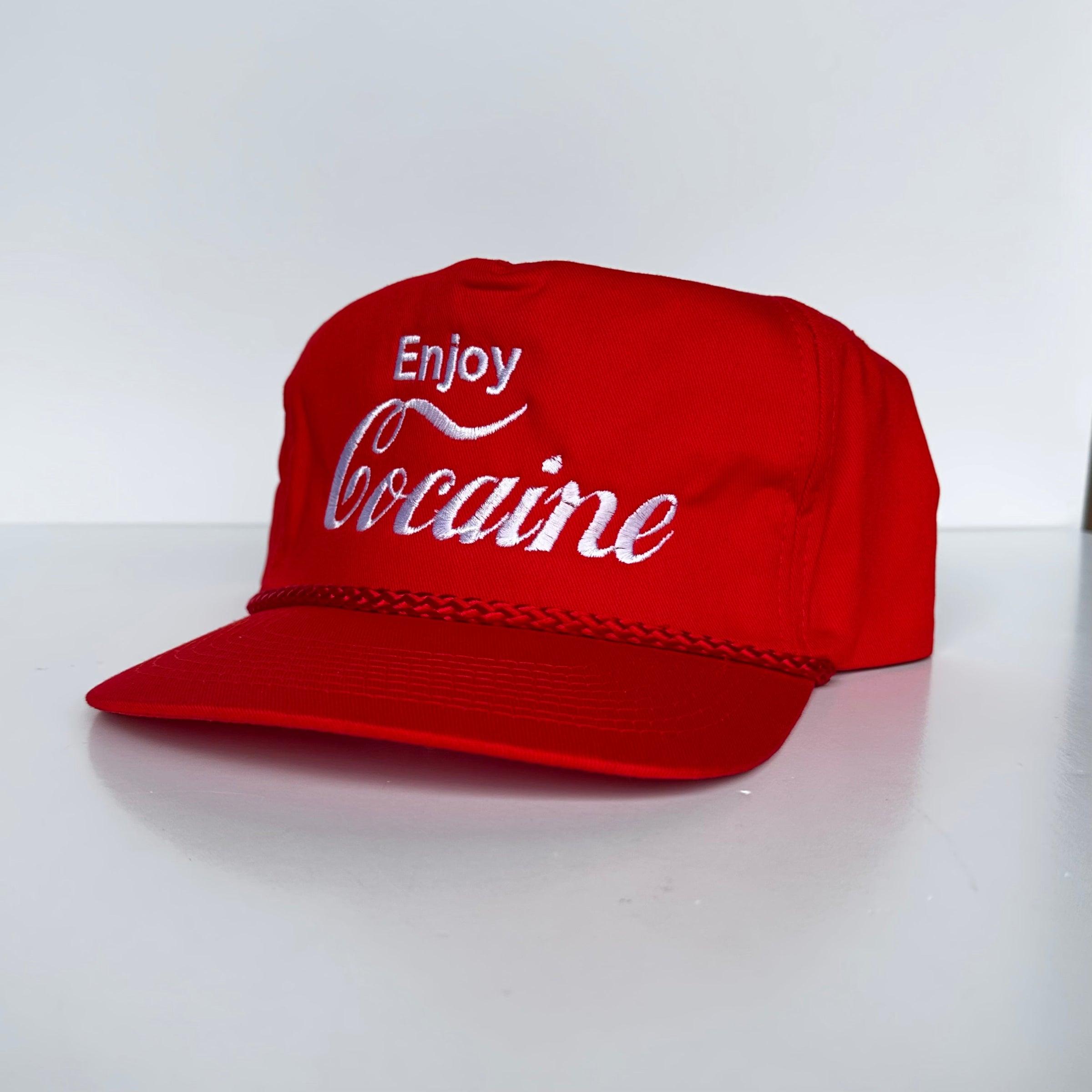 Custom Enjoy Cocaine Vintage Rope SnapBack Cap Hat Custom Embroidered