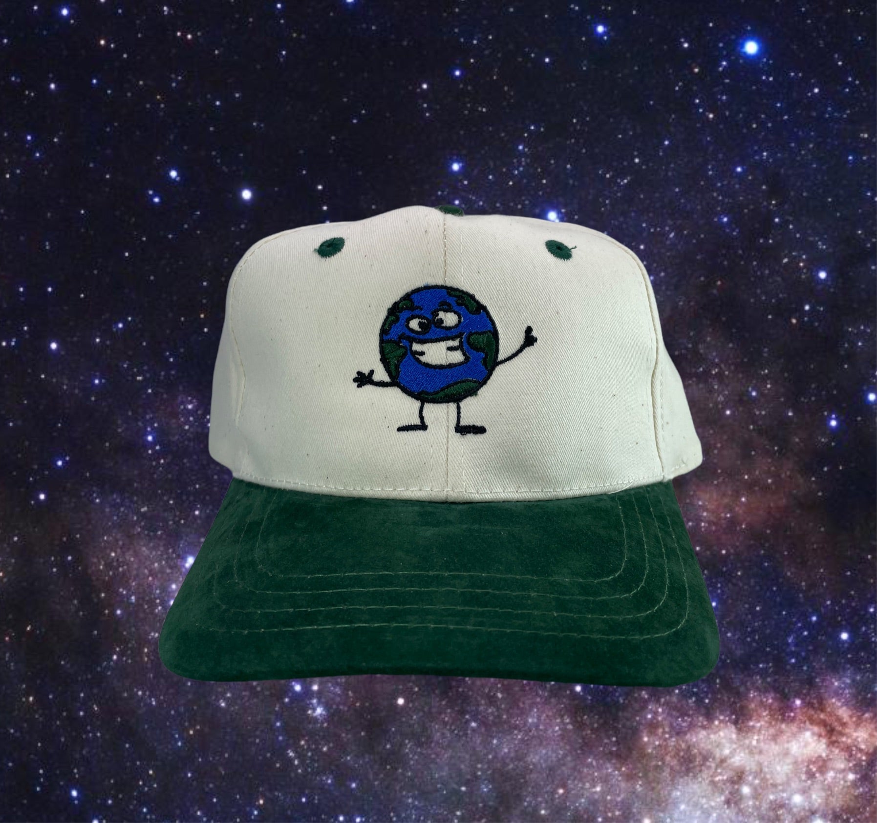 Earth Man Suede Brim Snapback Cap Hat Custom Embroidered