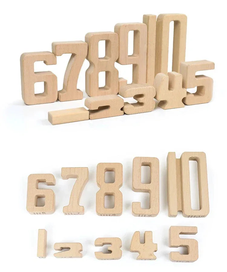 32 Pcs Wooden Math Number Building Blocks Set with Tray - BIG FRENCHIES