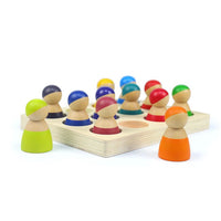 12-Piece Rainbow Peg Doll People with Sorting Tray – Primary Colors - BIG FRENCHIES