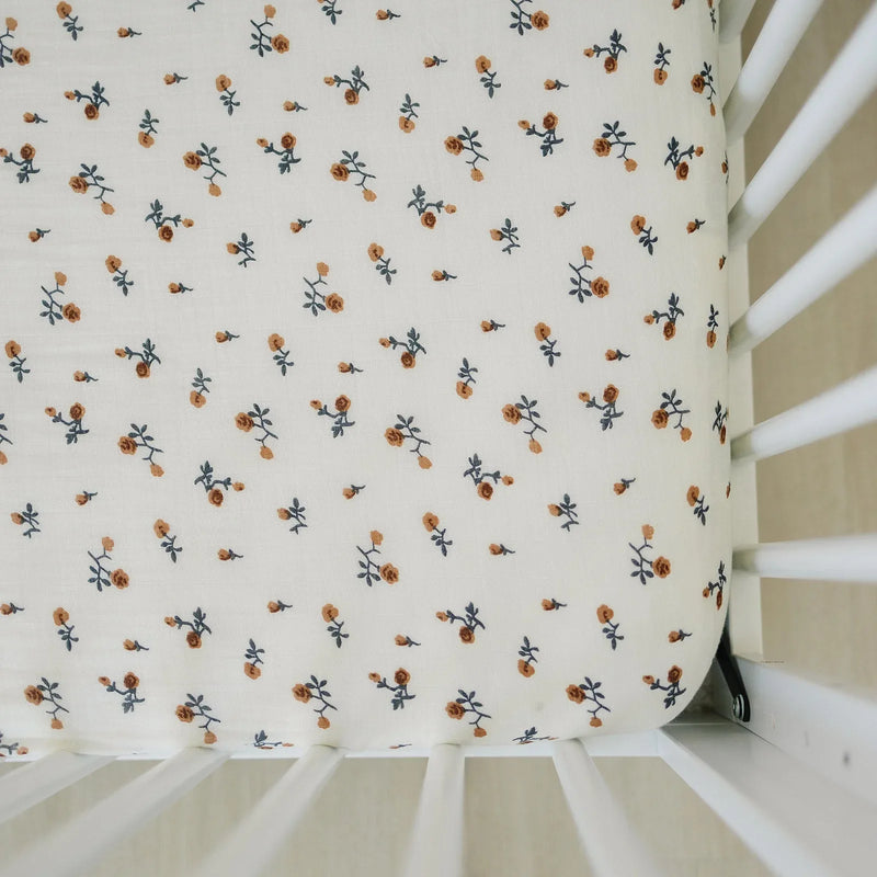 Cream Floral Muslin Crib Sheet - BIG FRENCHIES