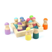 12-Piece Little Peg Doll Set with Tray — Pastel Colors - BIG FRENCHIES