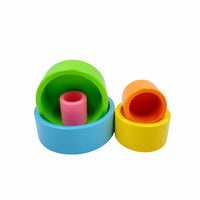 5 Pcs Wooden Stacking Nesting Cup Bowl Set in Pastel/Macaron Color - BIG FRENCHIES