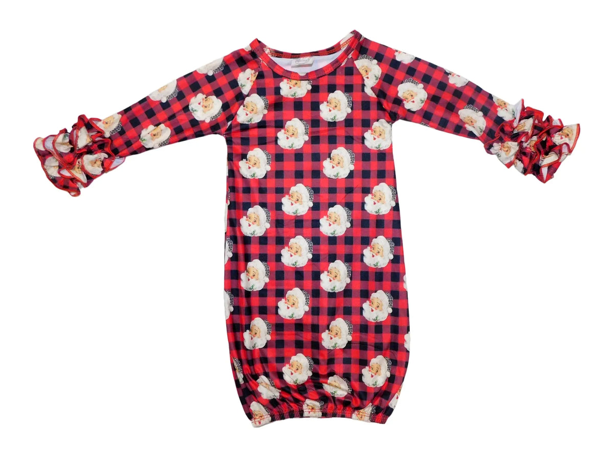 Buffalo plaid leopard Santa ruffle gown - BIG FRENCHIES