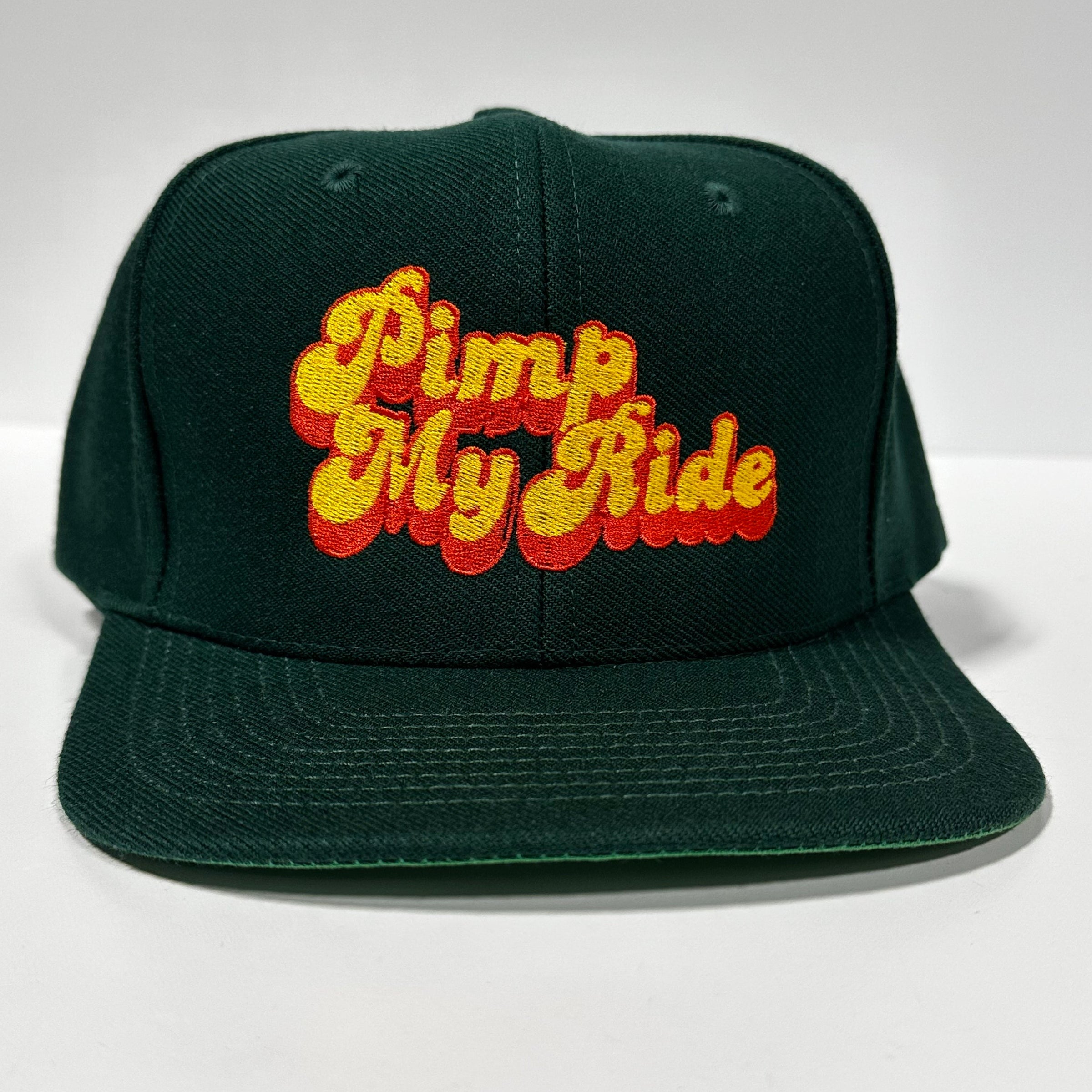 PIMP IT Green Wool Vintage SnapBack Baseball Cap Hat Green Under Brim Custom Embroidered