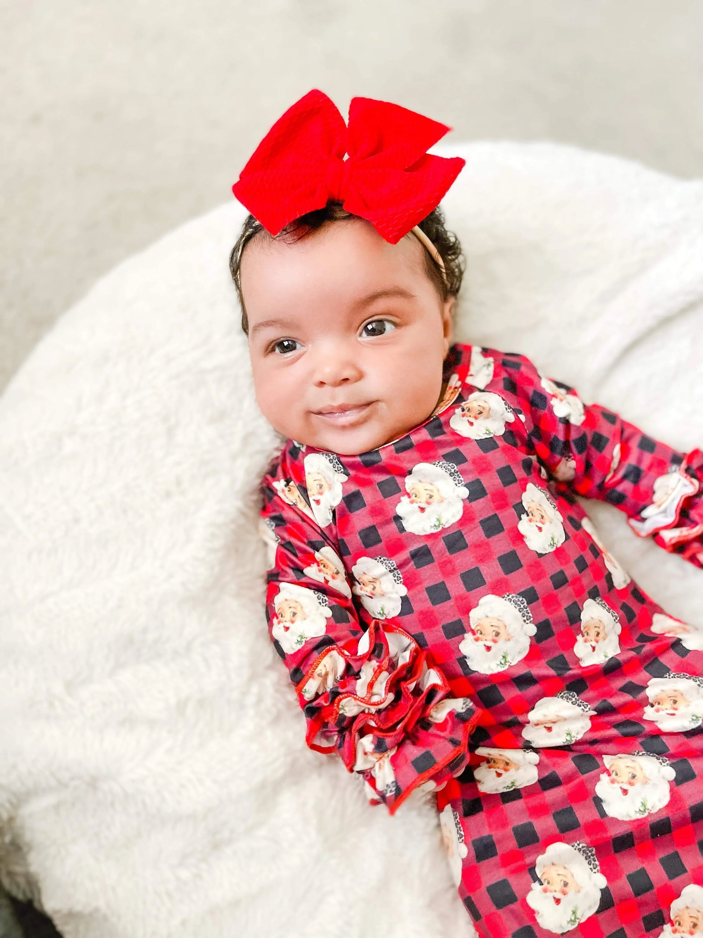 Buffalo plaid leopard Santa ruffle gown - BIG FRENCHIES