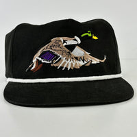 Mallard Duck White Rope Black SnapBack Cap Hat Custom Embroidered