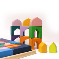 54 Pcs STAINED Arabian 1001 Nights Inspired Wooden Building Blocks Set with Tray - BIG FRENCHIES