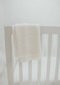 Vanilla White Pointelle Knit Blanket