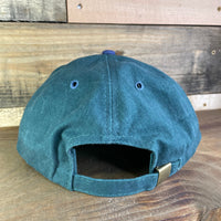 DUDE WHAT’S MY HAT SAY Vintage Navy Brim Green Strapback Cap Hat Custom Embroidered