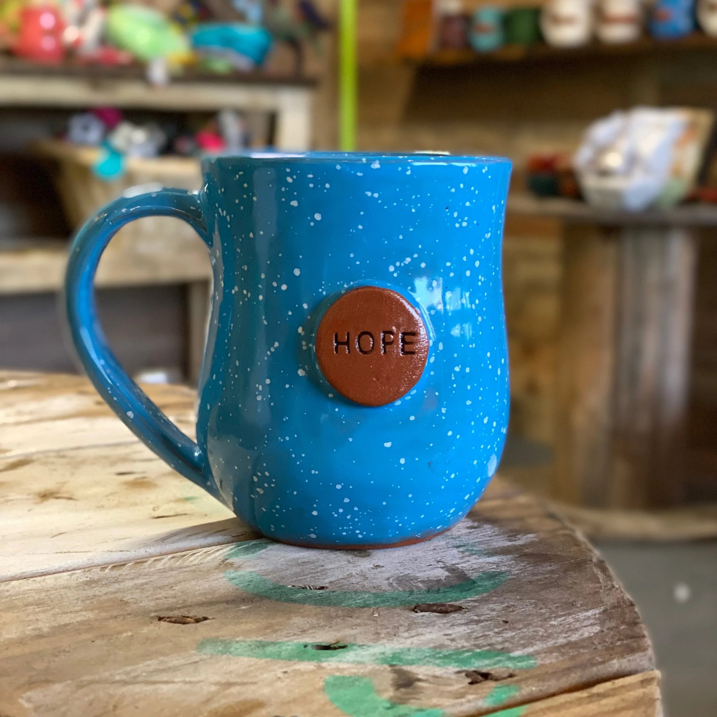 Hope Button Mug- Blue Speckles - BIG FRENCHIES