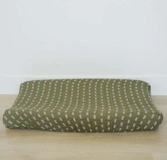 Olive Strokes Muslin Changing Pad Cover - BIG FRENCHIES