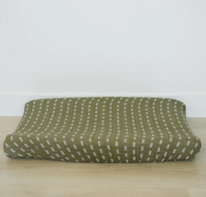 Olive Strokes Muslin Changing Pad Cover - BIG FRENCHIES
