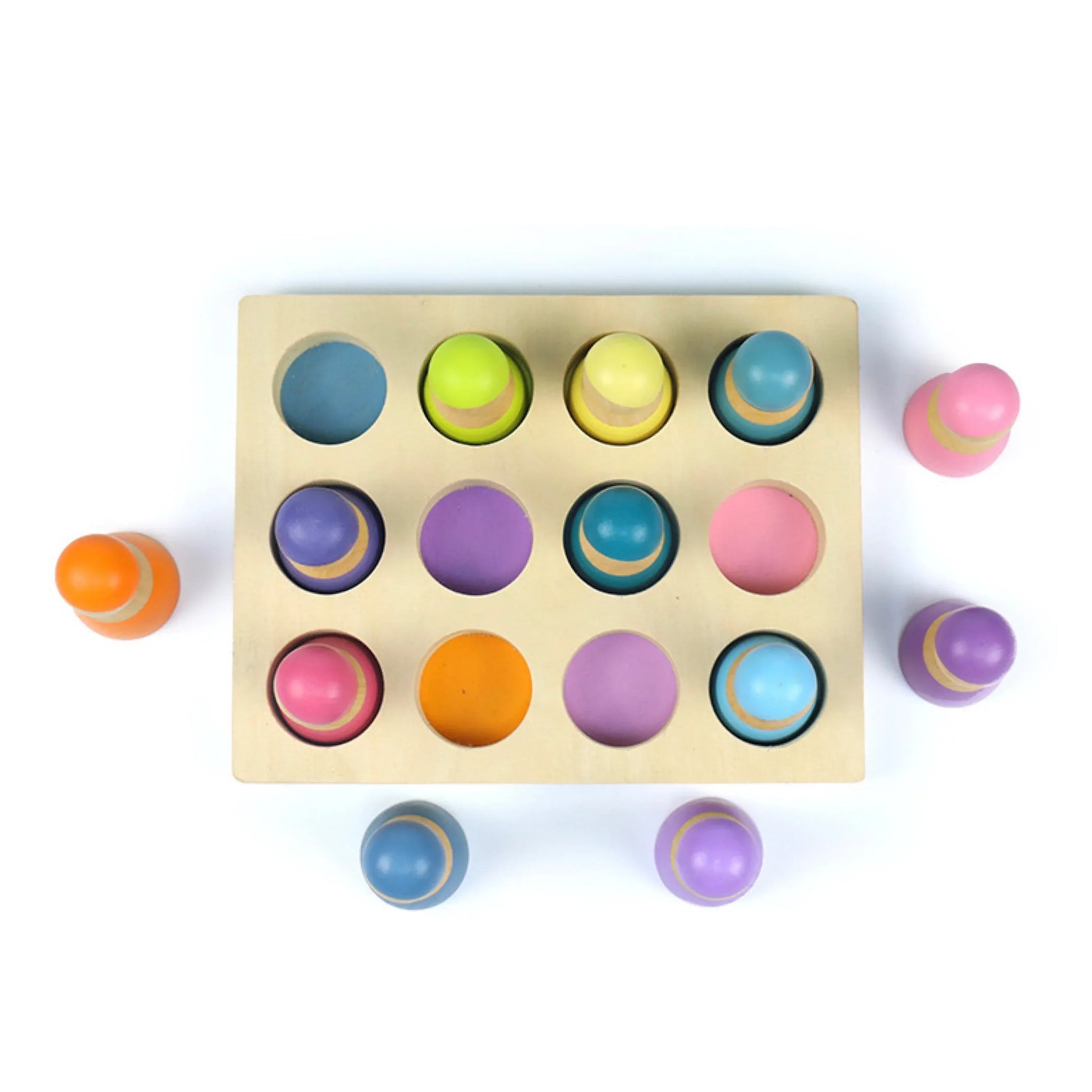12-Piece Pastel Rainbow Peg Doll People with Sorting Tray – Macaron Colors - BIG FRENCHIES