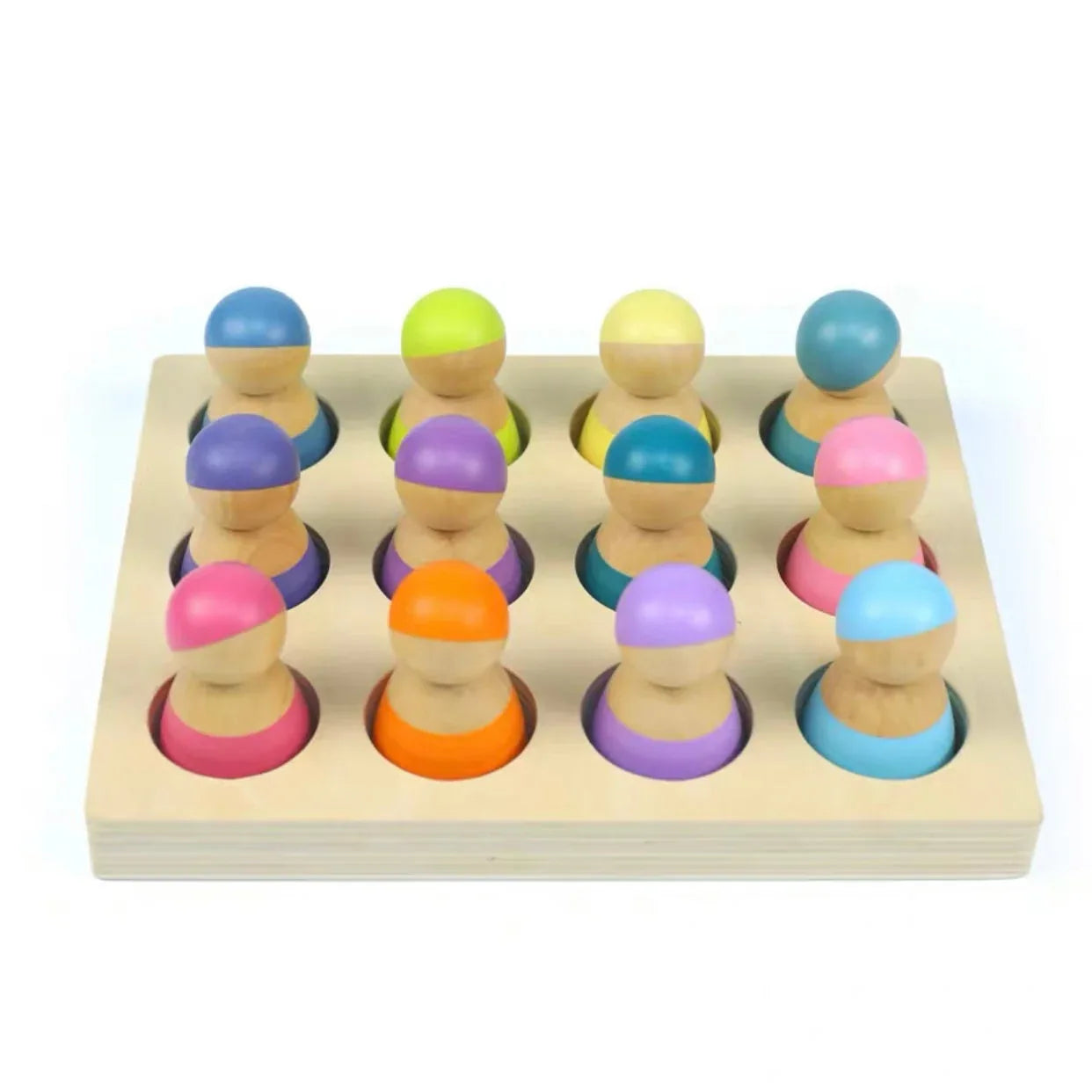 12-Piece Pastel Rainbow Peg Doll People with Sorting Tray – Macaron Colors - BIG FRENCHIES