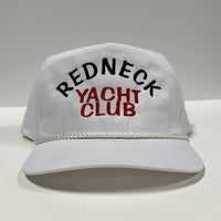 Redneck Yacht Club on a white SnapBack hat cap with rope custom embroidered