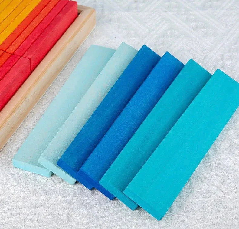 64 PCS STAINED Large Wooden Rainbow Building Slats with Storage Tray - BIG FRENCHIES