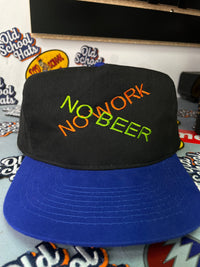 NO BEER NO WORK! Custom embroidered vintage hat strap back black and blue