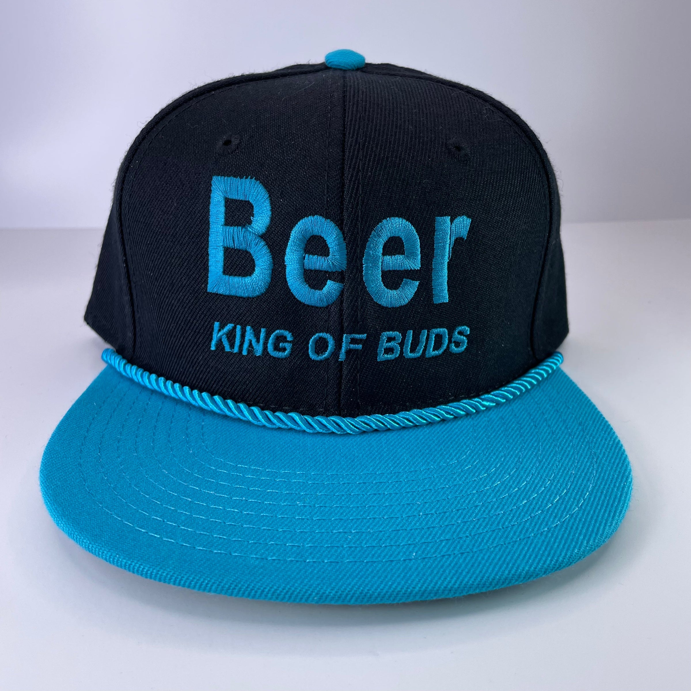 BEER KING OF BUDS Rope Turquoise Blue Snapback Cap Hat Custom Embroidered