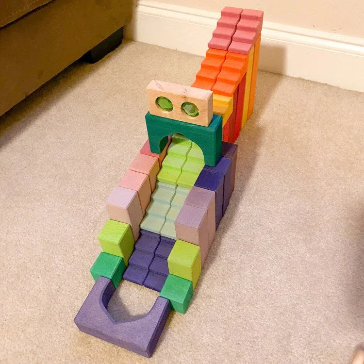 12-Piece Stained Stepped Roof Building Block Set — Pastel / Macaron Colors - BIG FRENCHIES
