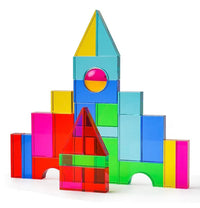 28 Pcs Rainbow Translucent Acrylic Sensory Building Blocks with Storage Tray - BIG FRENCHIES