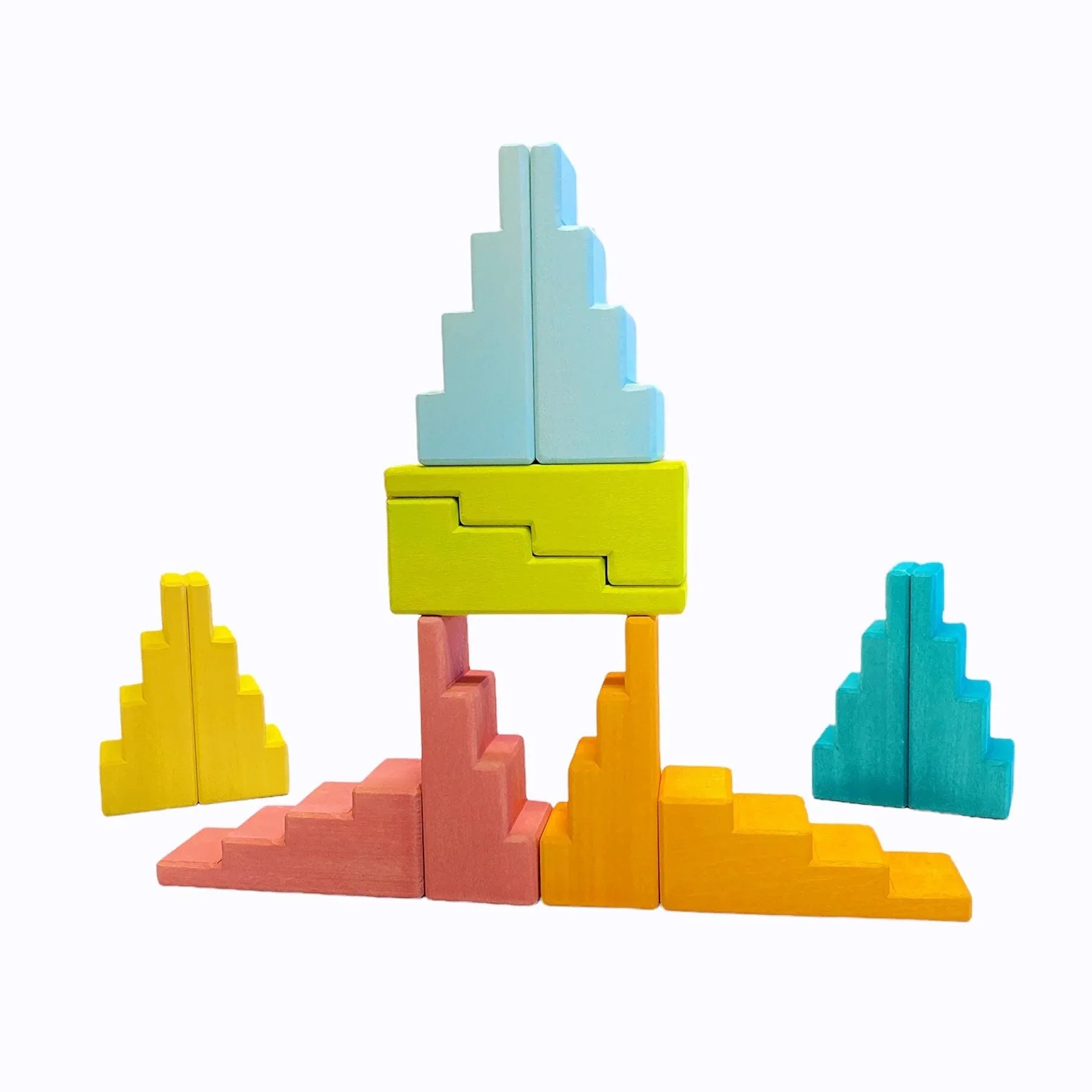 12-Piece Stained Stepped Roof Building Block Set — Pastel / Macaron Colors - BIG FRENCHIES