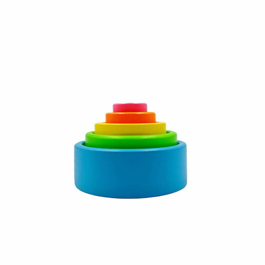 5 Pcs Wooden Stacking Nesting Cup Bowl Set in Pastel/Macaron Color - BIG FRENCHIES