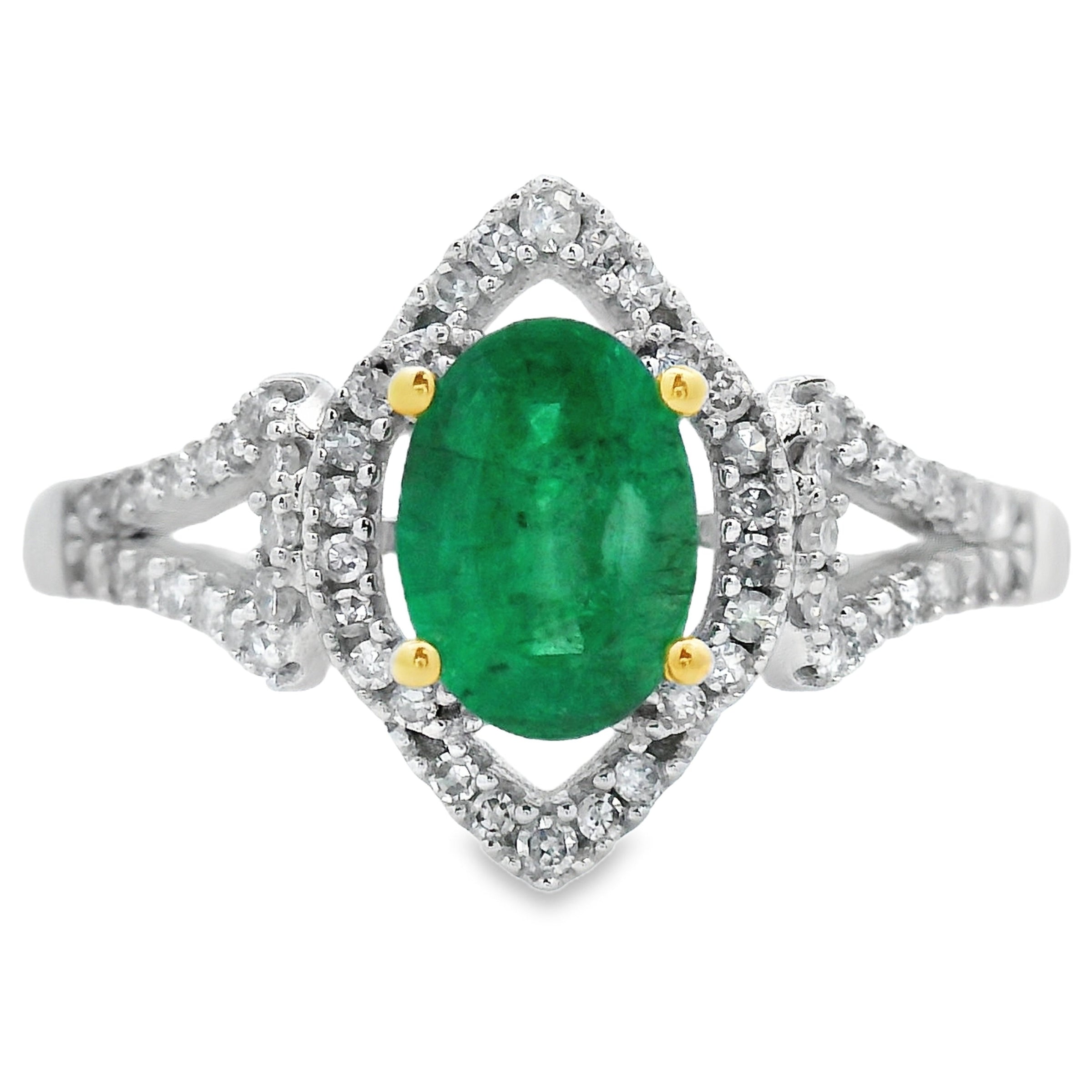 Genuine .94ct Emerald Diamond Ring 14KT White Gold