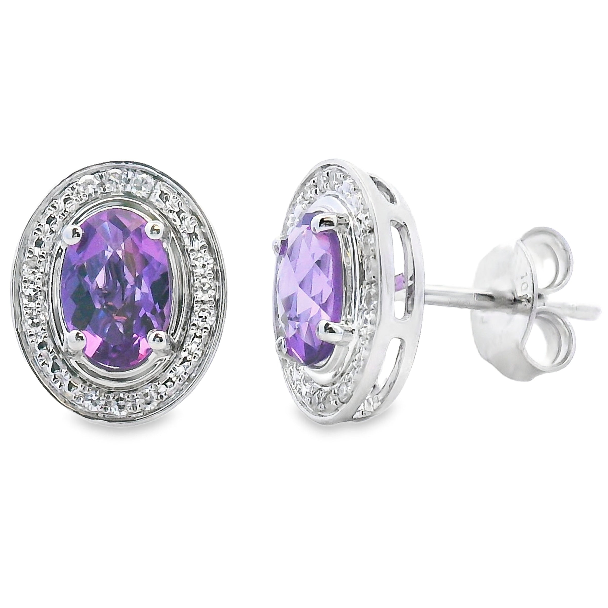 Natural .88ct Amethyst Diamond Earrings 10KT White Gold