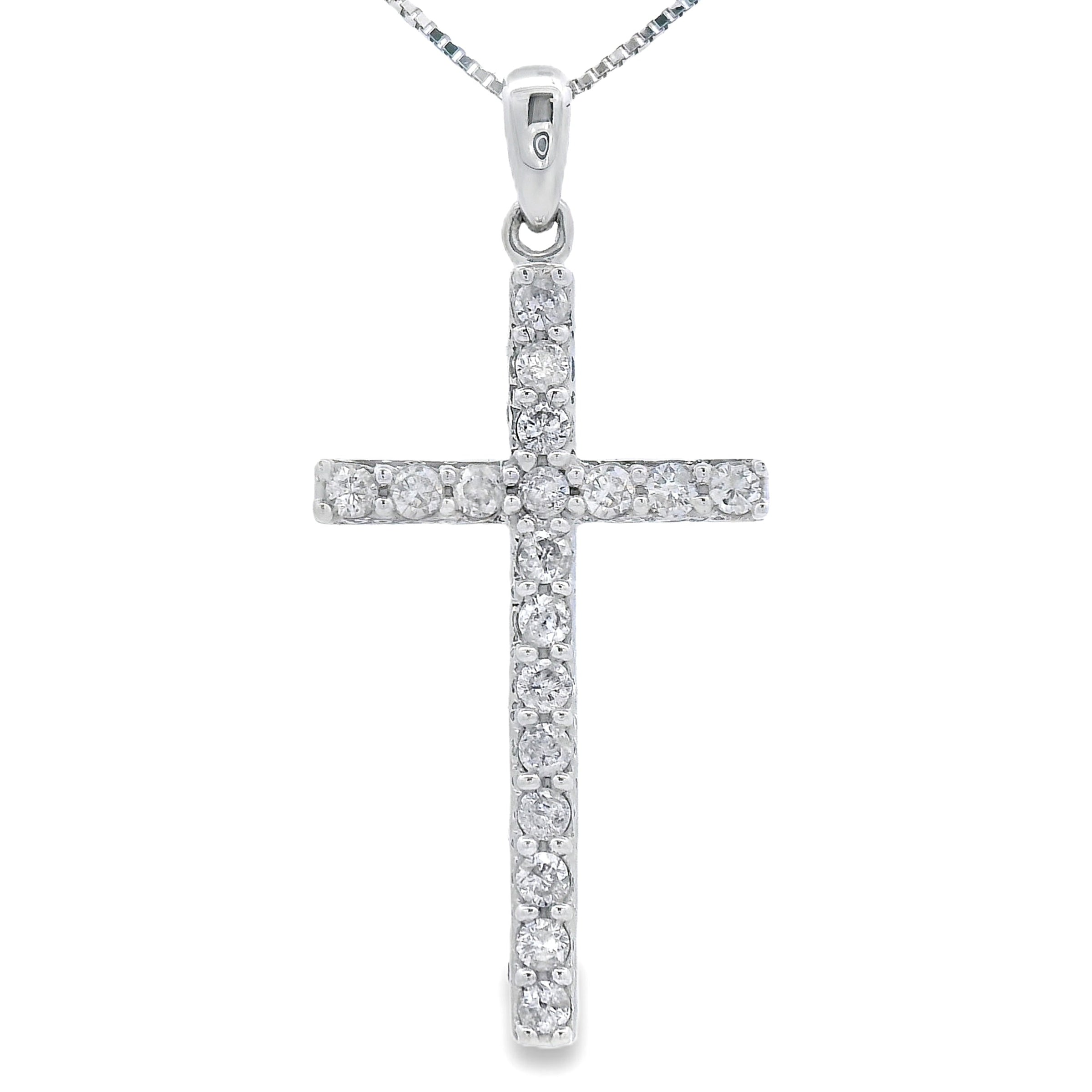 .25ct Diamond Cross Religious Pendant 14KT White Gold