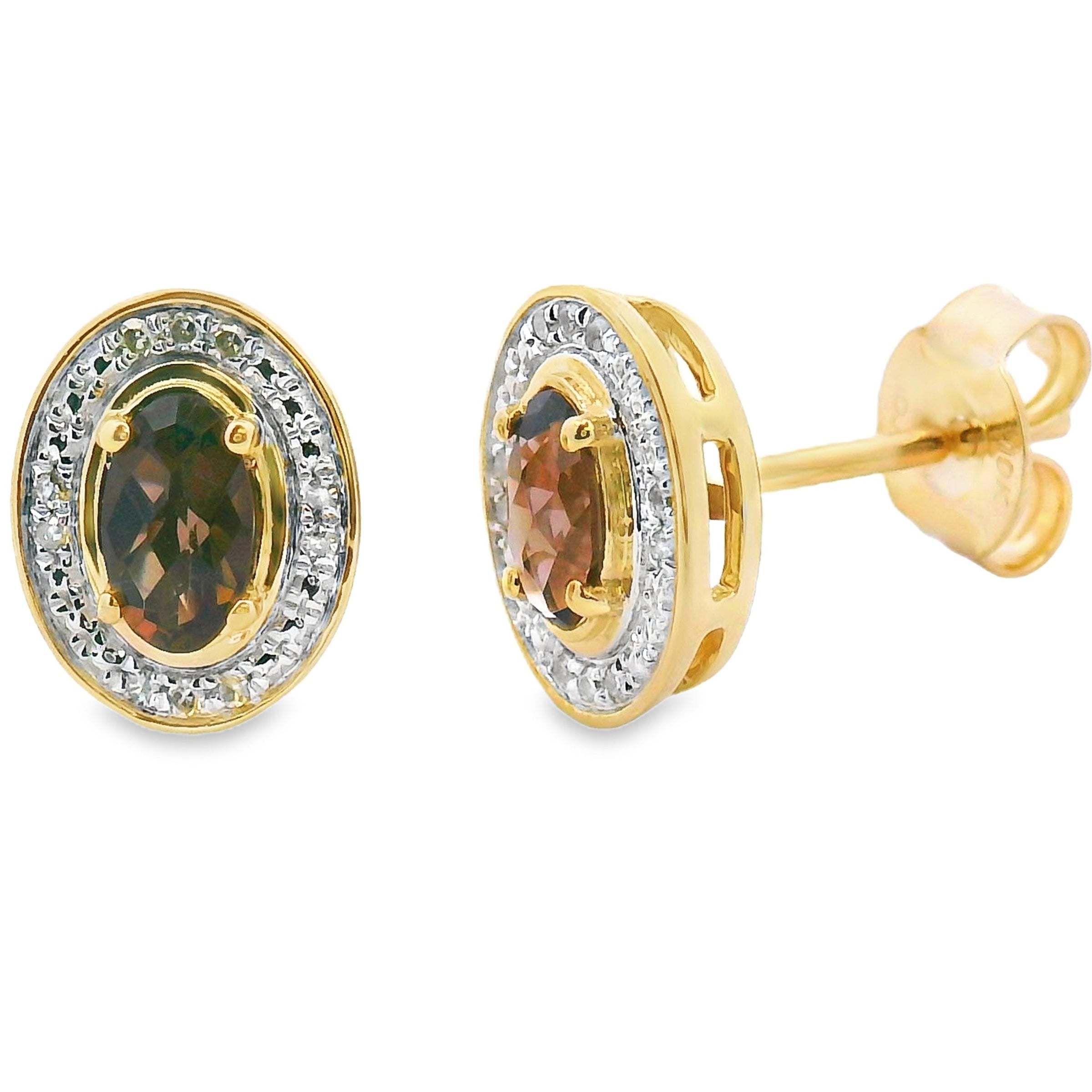 Natural .45ct Quartz Diamond Earrings 10KT Yellow Gold