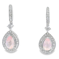 Rose Quartz Diamond Dangle Earrings 10KT White Gold