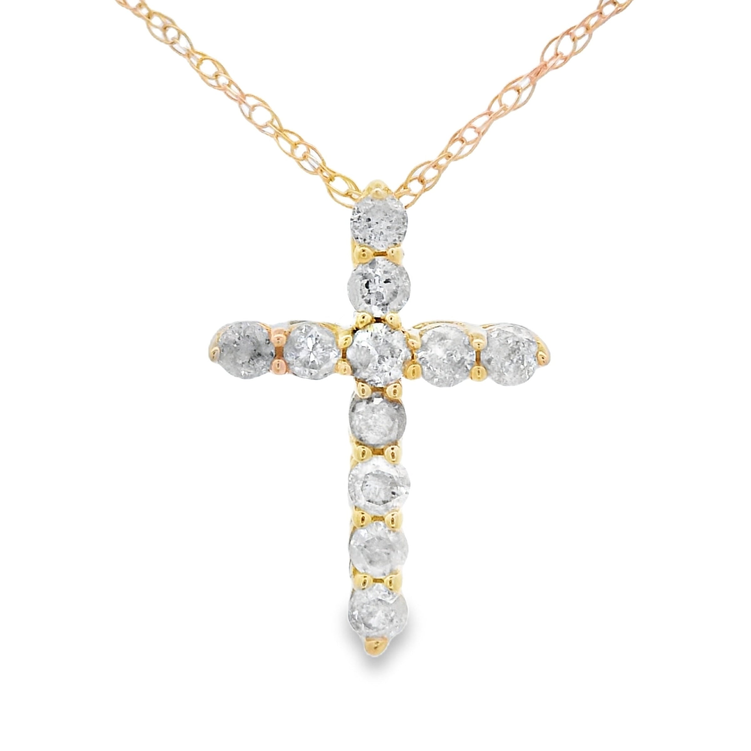 .19ct Diamond Cross Religious Pendant 14KT Yellow Gold