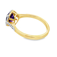 Genuine 1.35ct Amethyst Diamond Ring 10KT Yellow Gold