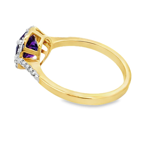 Genuine 1.35ct Amethyst Diamond Ring 10KT Yellow Gold
